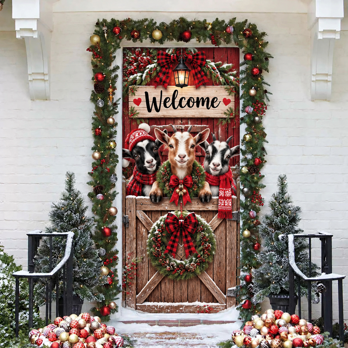 Nigerian Dwarf Goat Holiday LN Door Cover, Personalized Rustic Farm Entry