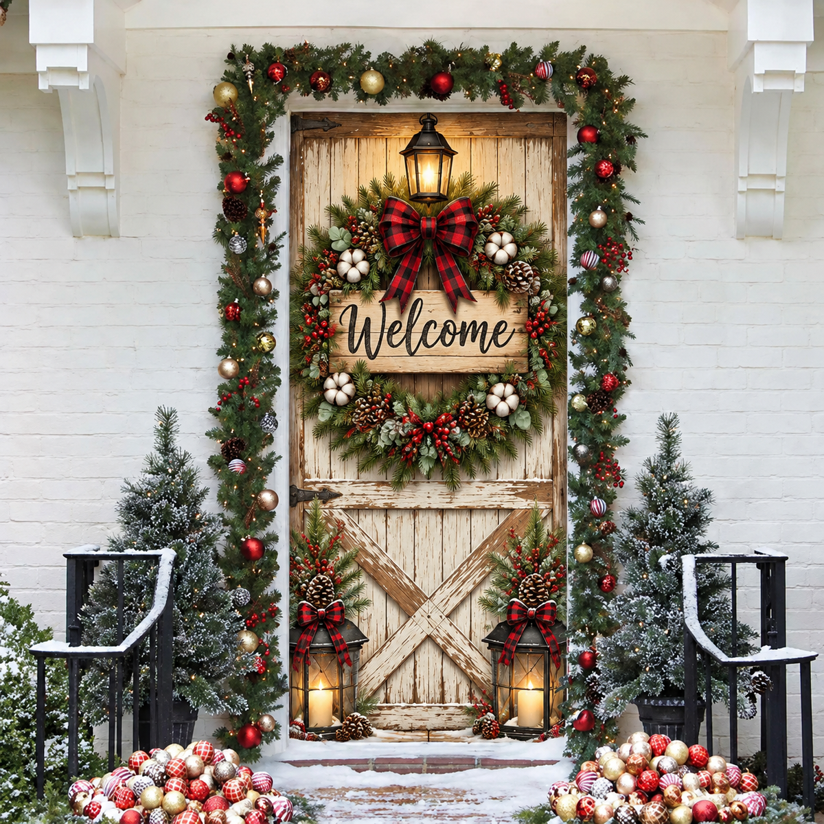 Rustic Farmhouse Holiday LN Door Cover, Personalized Country Entry Hanging