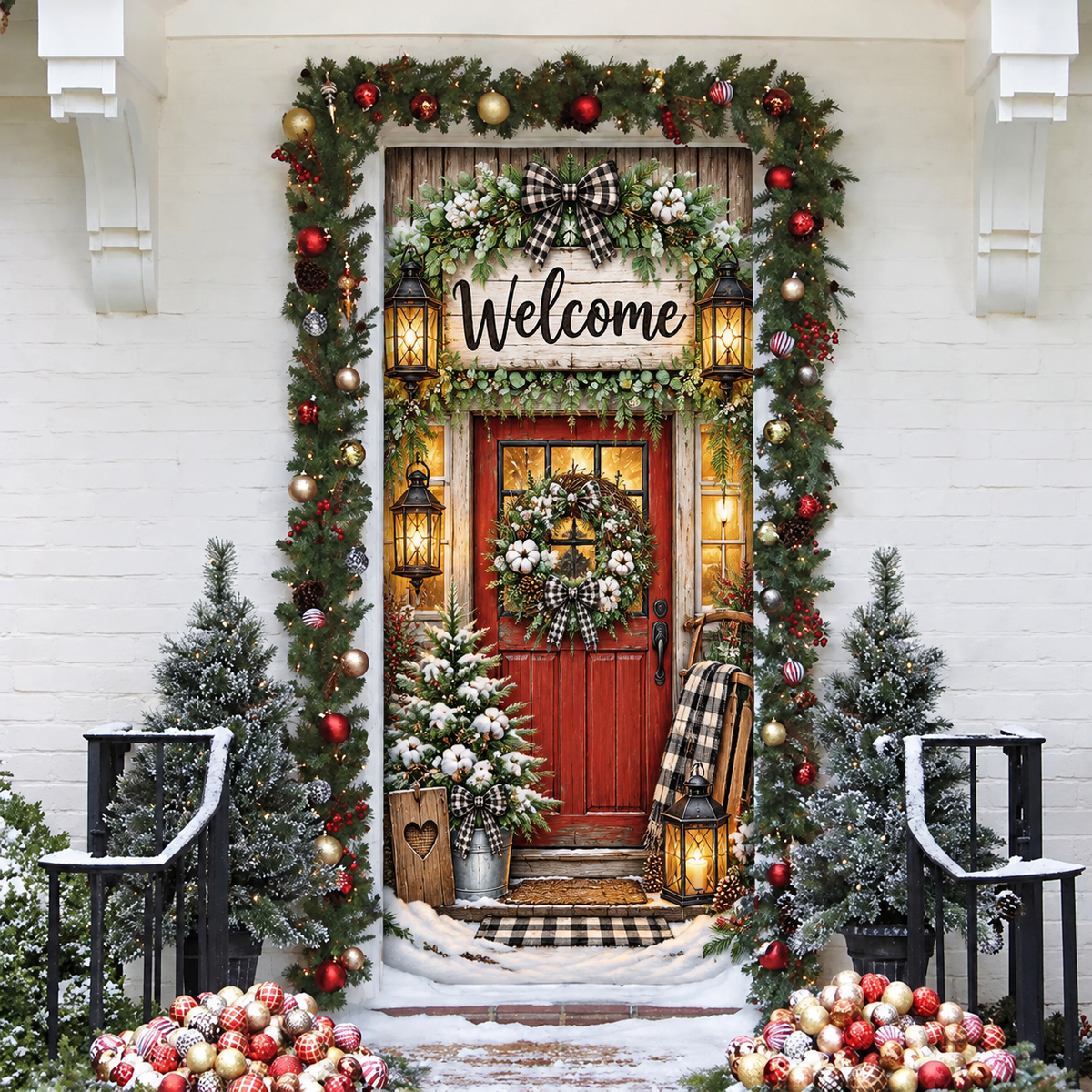 Country Cottage Holiday LN Door Cover, Personalized Vintage Entry Hanging