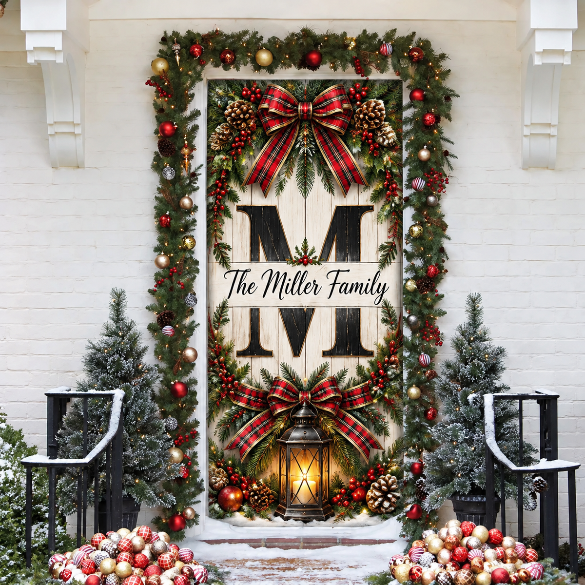 Family Monogram Holiday LN Door Cover, Personalized Custom Initial Entry Hanging