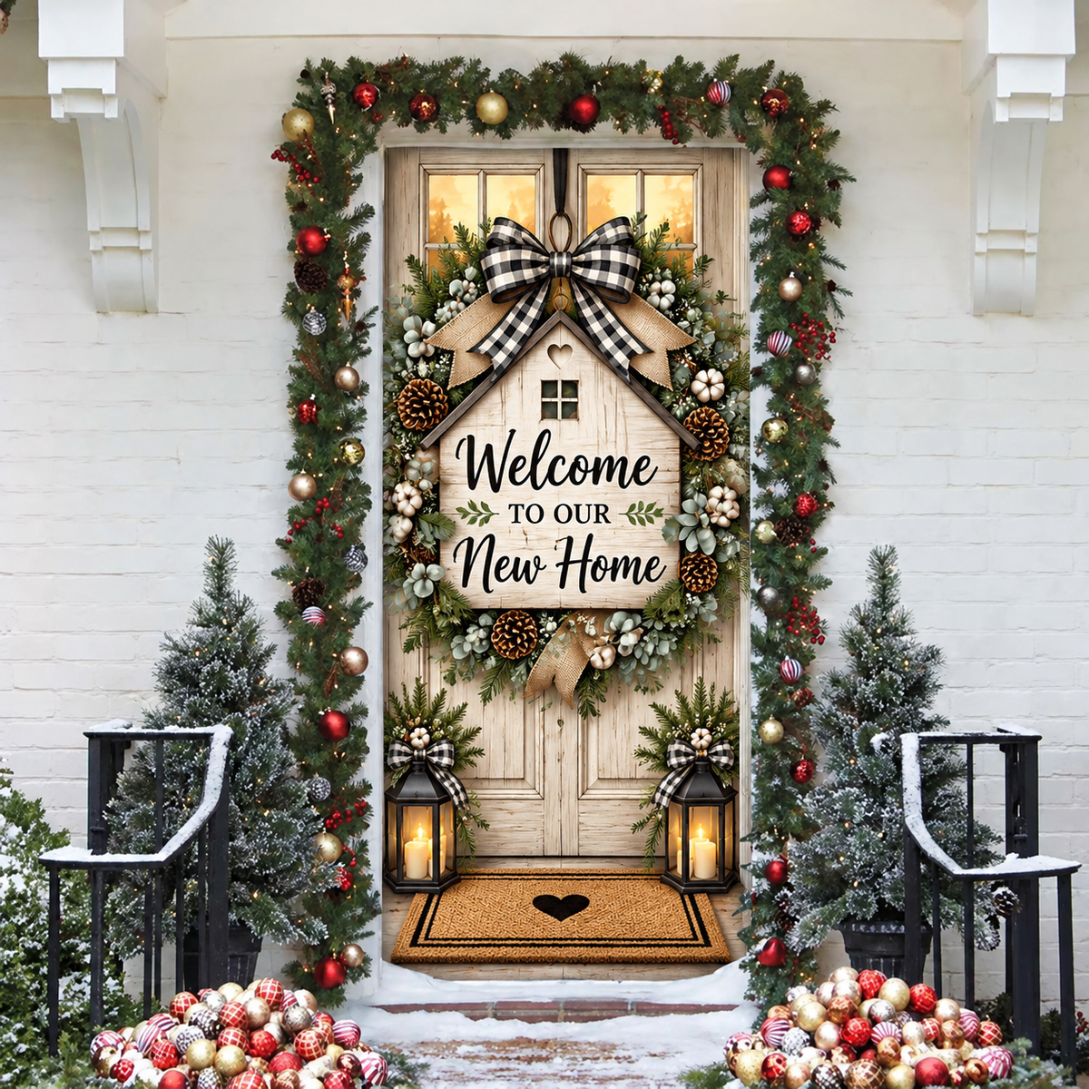 New Home Holiday LN Door Cover, Personalized Housewarming Entry Hanging