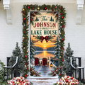 Family Lake House Holiday LN Door Cover, Personalized Lakeside Entry Hanging