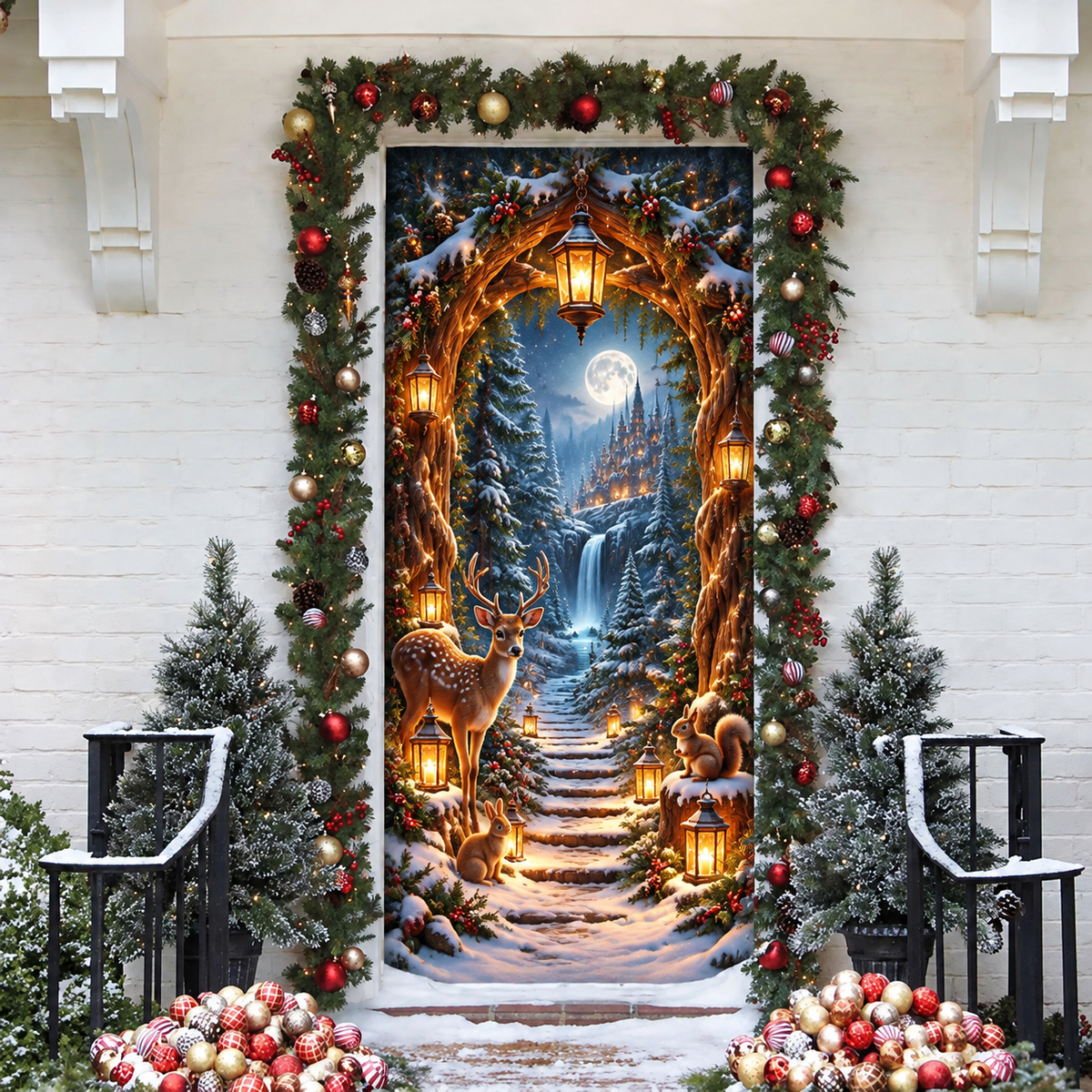 3D Magical Forest Portal Holiday LN LN Door Cover, Fantasy Woodland Entry Hanging