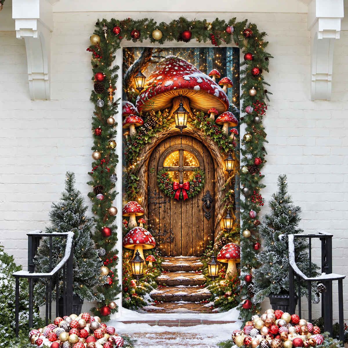 3D Enchanted Mushroom Forest Holiday LN Door Cover, Whimsical Fairy Woodland Decor