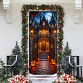 3D Haunted Mansion Holiday LN Door Cover, Spooky Gothic Halloween Entryway Decor
