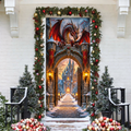 3D Dragon Castle Holiday LN Door Cover, Magical Medieval Fantasy Kingdom Decor