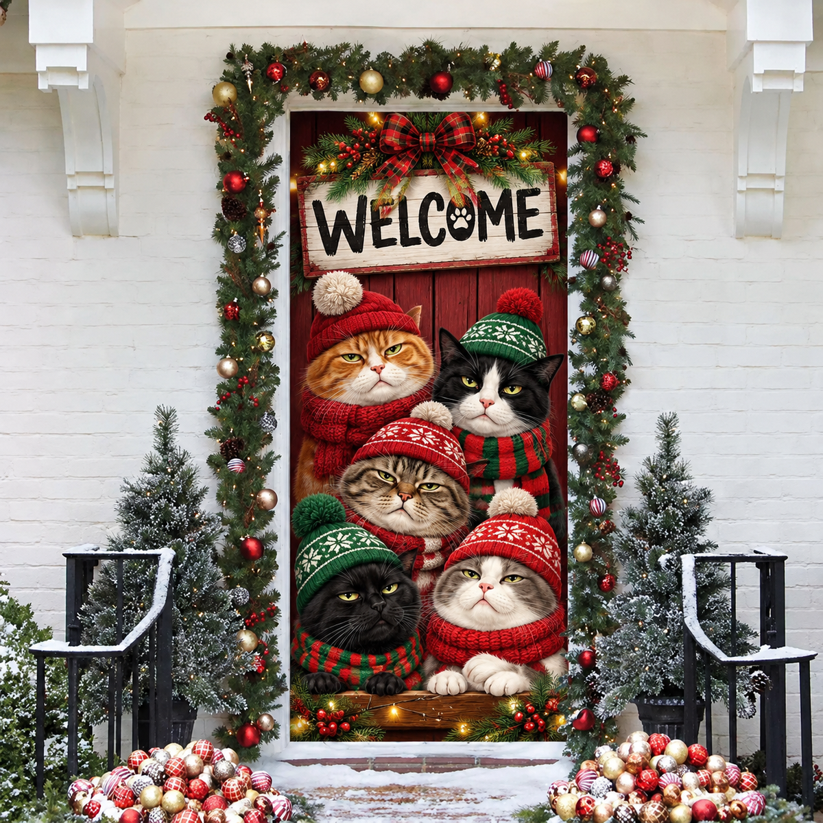 Funny Judgmental Cat Holiday LN Door Cover, Sarcastic Feline Welcome Home Decor