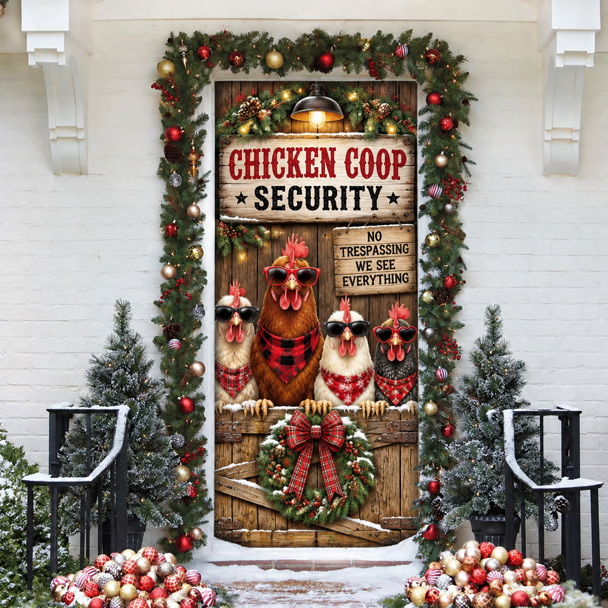 Funny Chicken Coop Holiday LN Door Cover, Humorous Farmhouse Poultry Security Decor