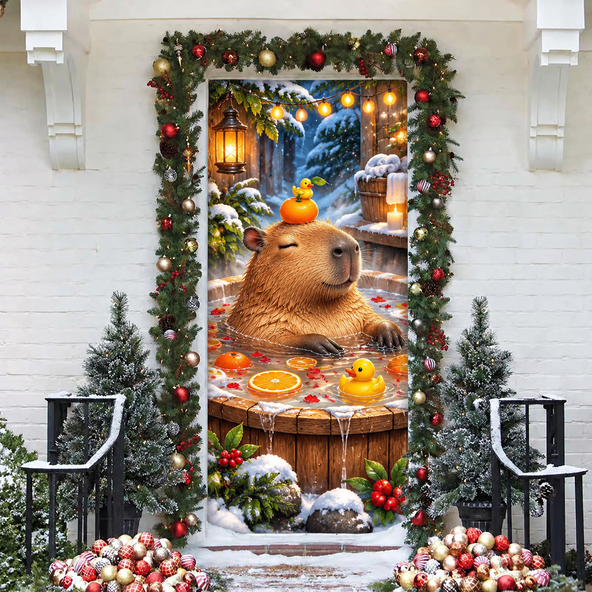 Funny Capybara Relaxation Holiday LN Door Cover, Cute Chill Animal Welcome Home Decor