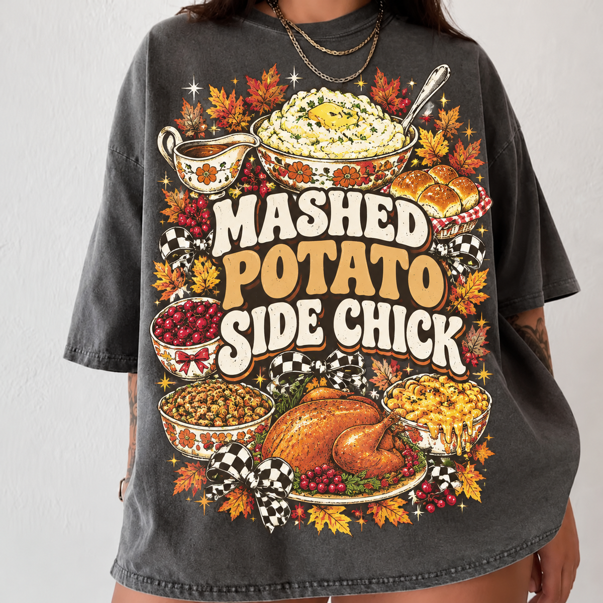 Mashed Potato Side Chick Shirt, Comfort Colors Funny Thanksgiving HFN Gen Cotton Tee for Family Dinner