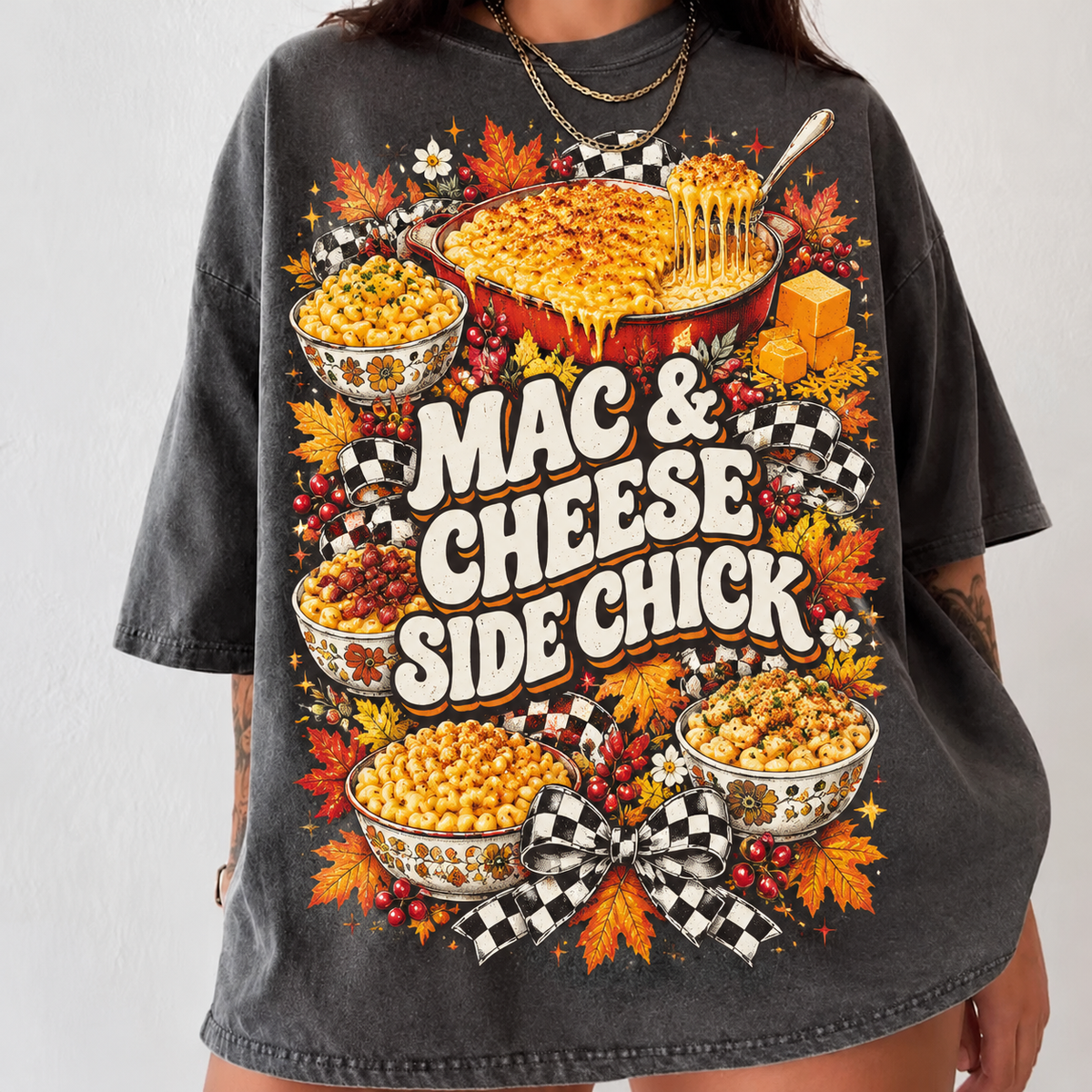 Mac and Cheese Side Chick Shirt, Comfort Colors Funny Thanksgiving HFN Gen Cotton Tee for Holiday Feast