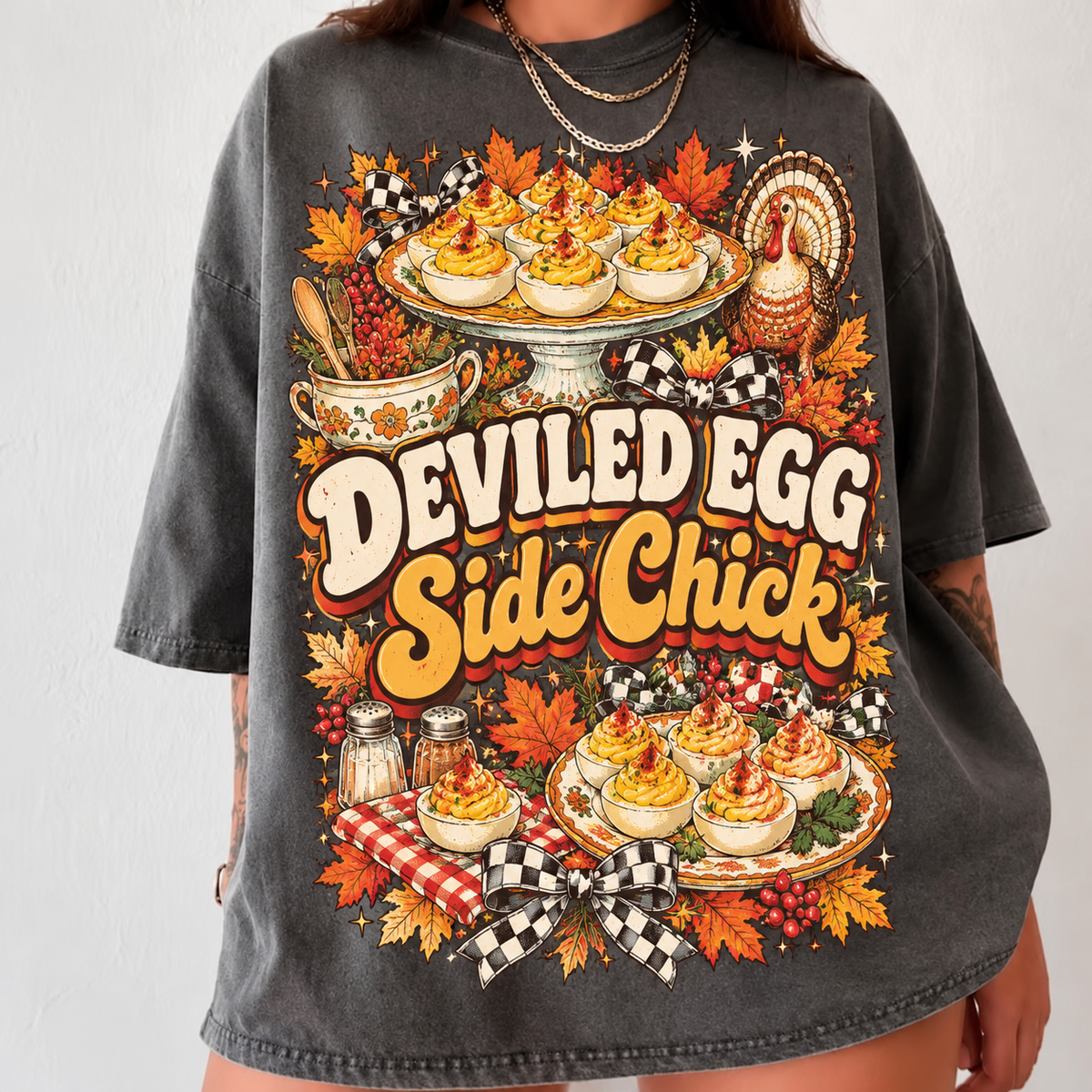 Deviled Egg Side Chick Shirt, Comfort Colors Funny Thanksgiving HFN Gen Cotton Tee for Friendsgiving Dinner