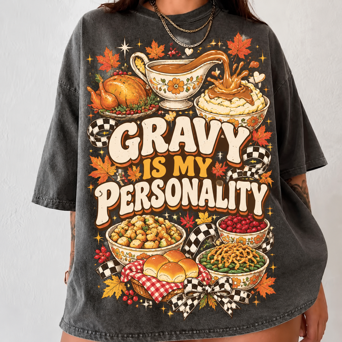 Gravy Is My Personality Shirt, Comfort Colors Funny Thanksgiving HFN Gen Cotton Tee for Holiday Dinner