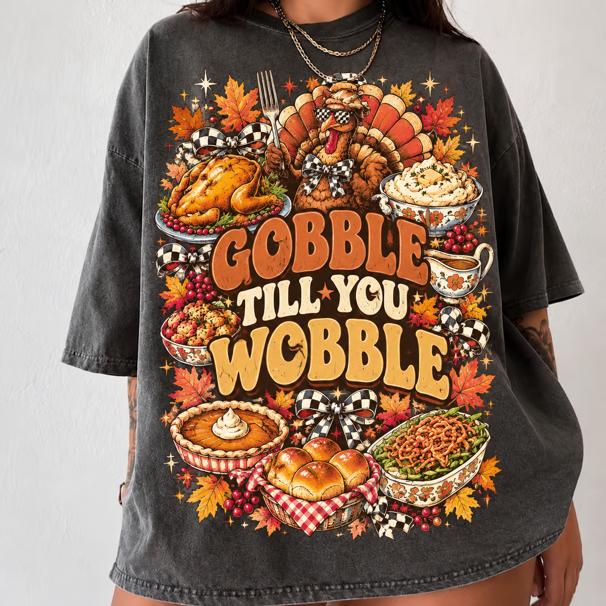 Comfort Colors Funny Thanksgiving HFN Gen Shirt, Gobble Till You Wobble