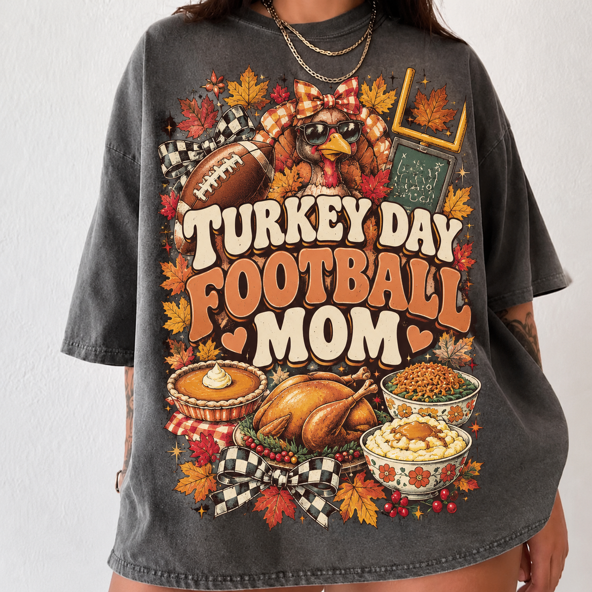Comfort Colors Funny Thanksgiving HFN Gen Shirt, Turkey Day Football Mom