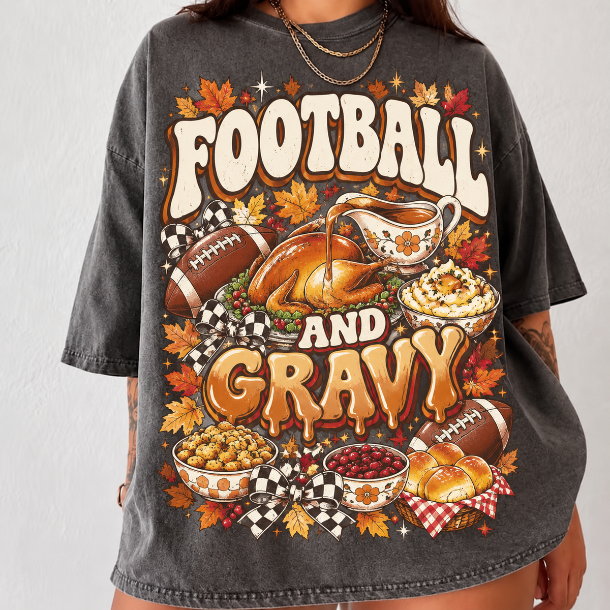 Comfort Colors Funny HFN Gen Shirt, Thanksgiving Football and Gravy