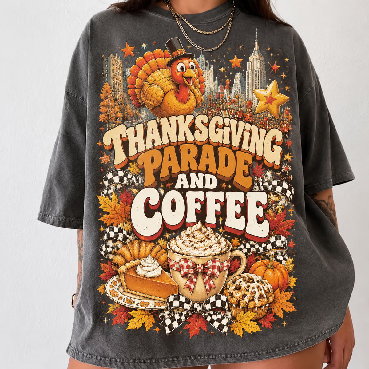 Comfort Colors Funny HFN Gen Shirt, Thanksgiving Parade and Coffee