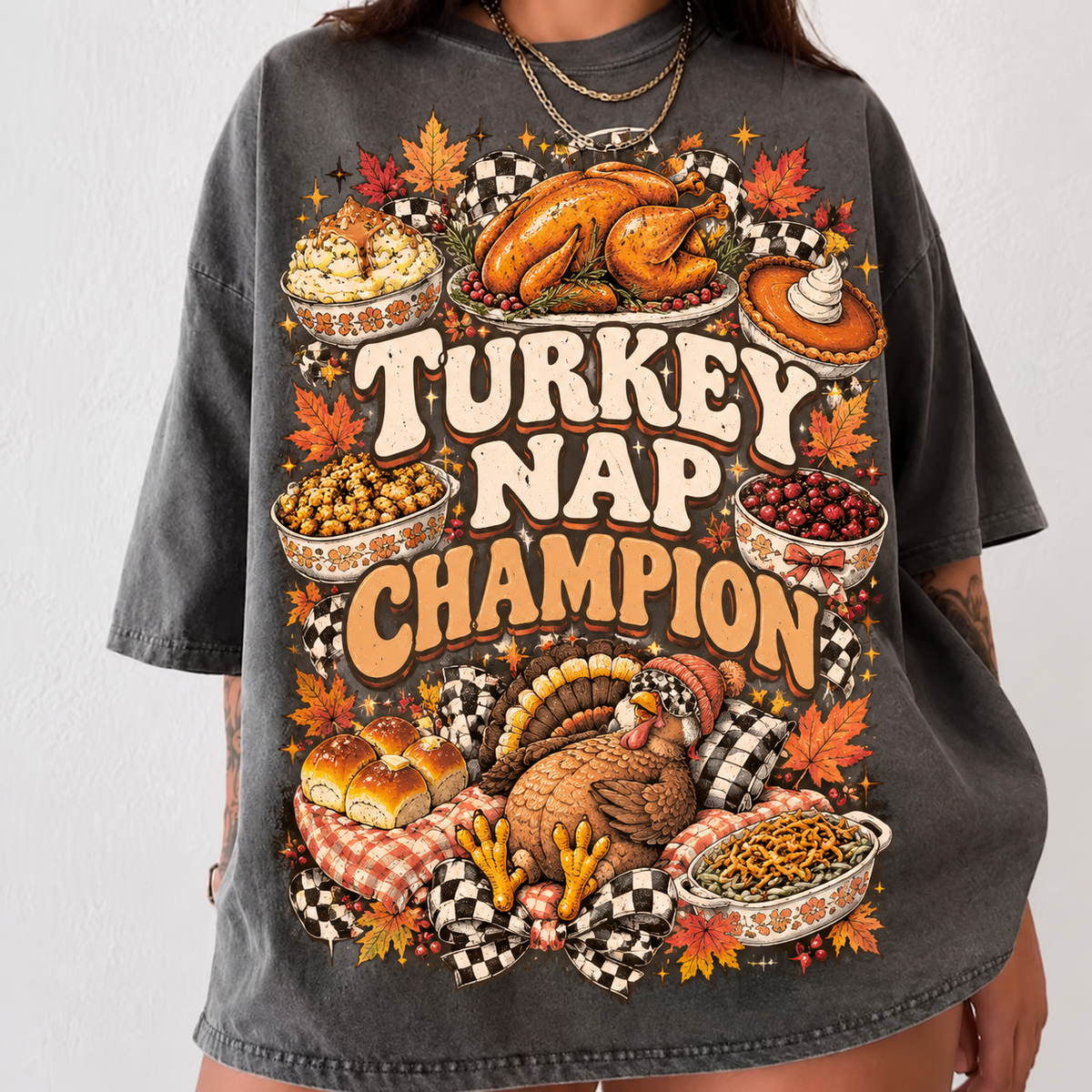 Comfort Colors Funny Thanksgiving HFN Gen Shirt, Turkey Nap Champion