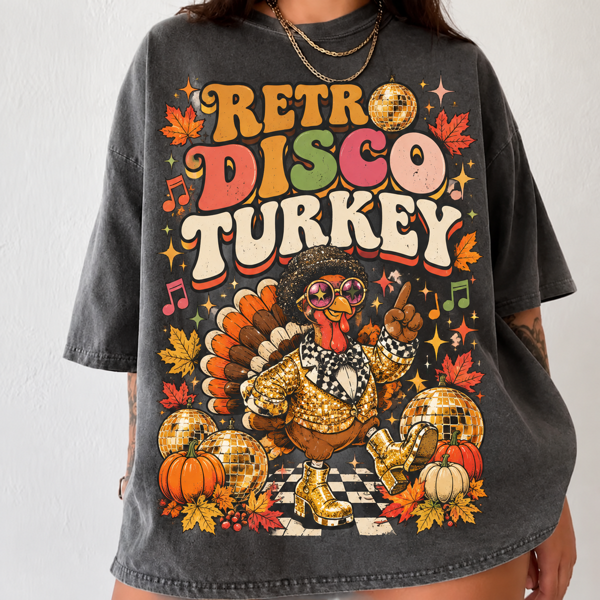 Comfort Colors Funny Thanksgiving HFN Gen Shirt, Retro Disco Turkey