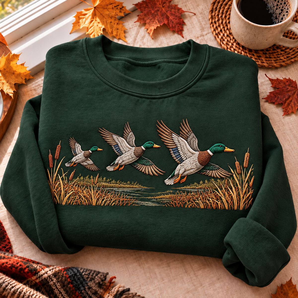 Flying Mallards Over Marsh Hunting Season HFN Gen Embroidered Shirt