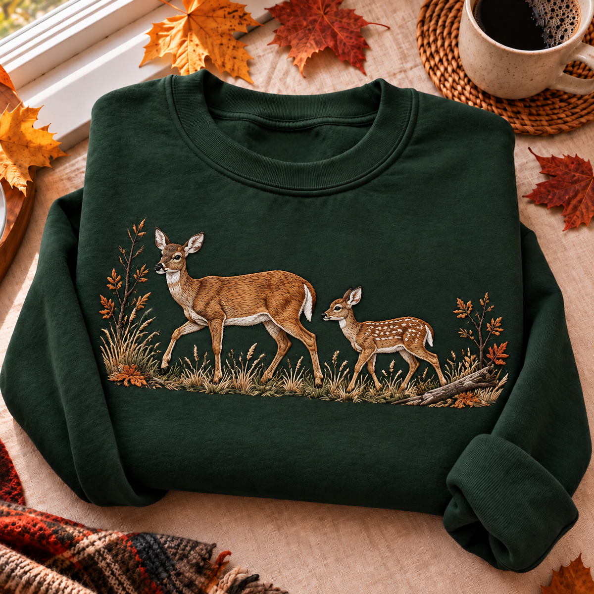 Hunting Season HFN Gen Embroidered Shirt, Whitetail Doe And Fawn
