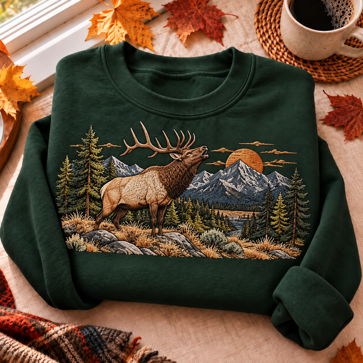 Hunting Season HFN Gen Embroidered Shirt, Elk Bugling In Mountains