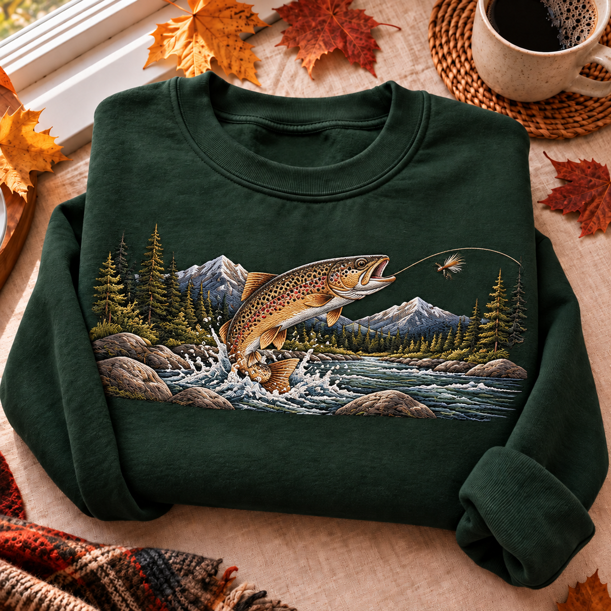 Brown Trout Fishing Hunting Season HFN Gen Embroidered Shirt