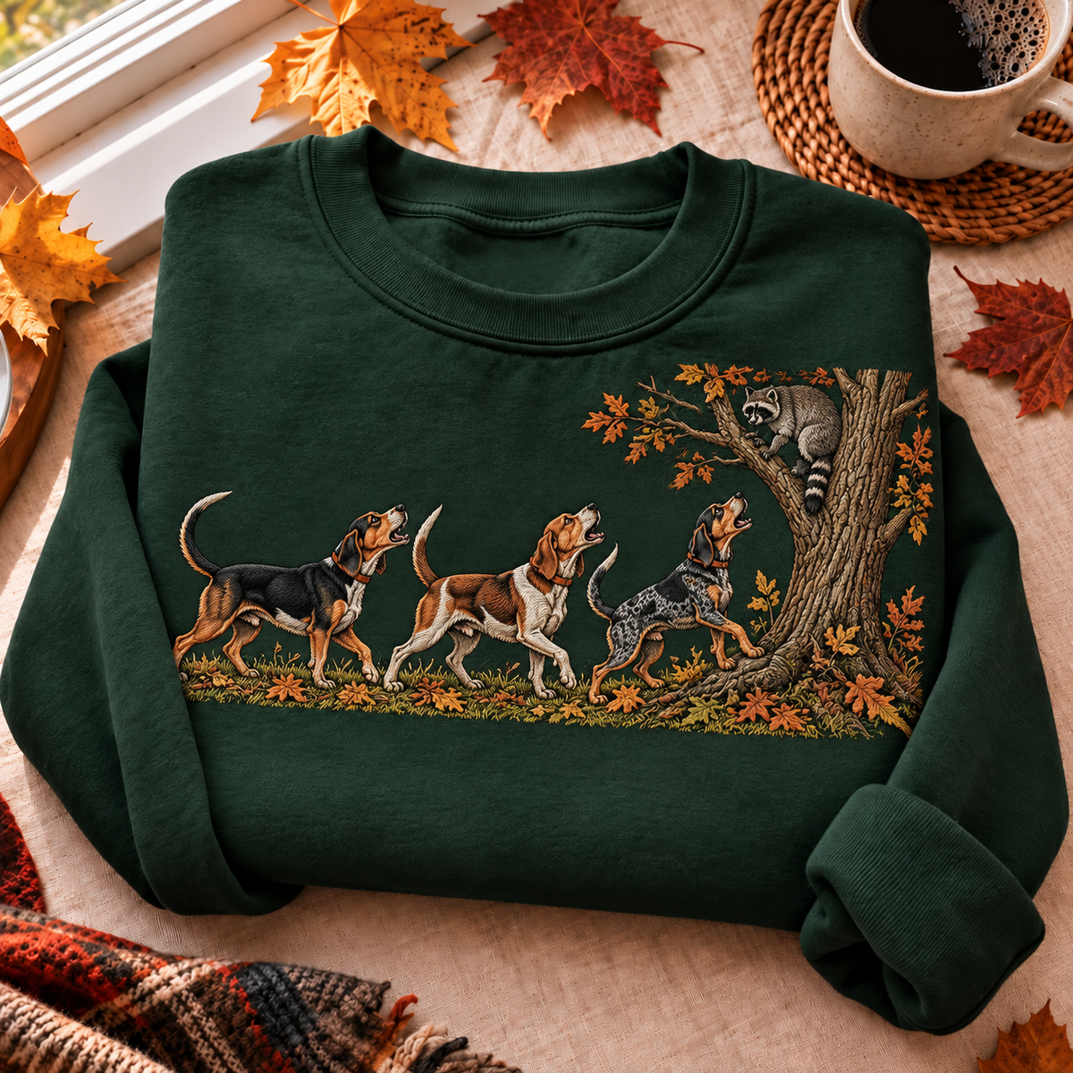 Coonhound Raccoon Hunting Season HFN Gen Embroidered Shirt, Cotton Woodland Fieldwear
