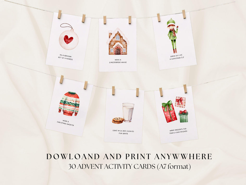 30 Editable Christmas Advent Activity Cards, Christmas Bucket List, Advent Cards, Instant , Printable Activity cards for kids, Canva
