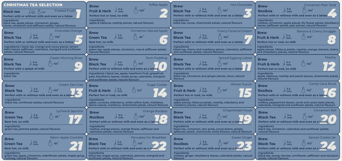Tea Advent Calendar HG 2026: Christmas Blends, Single Origin, Breakfast, Caffeine-Free