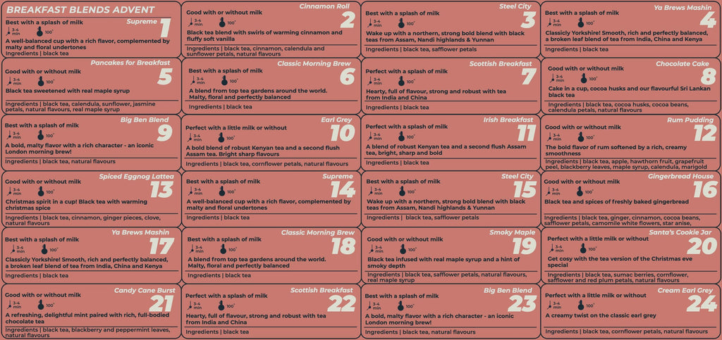 Tea Advent Calendar HG 2026: Christmas Blends, Single Origin, Breakfast, Caffeine-Free