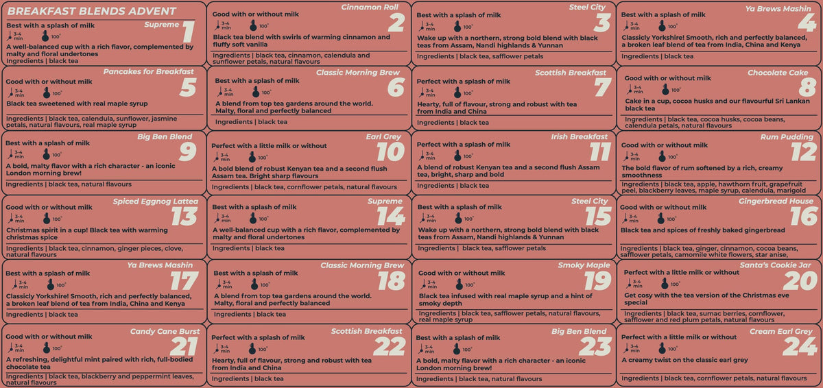 Tea Advent Calendar HG 2026: Christmas Blends, Single Origin, Breakfast, Caffeine-Free