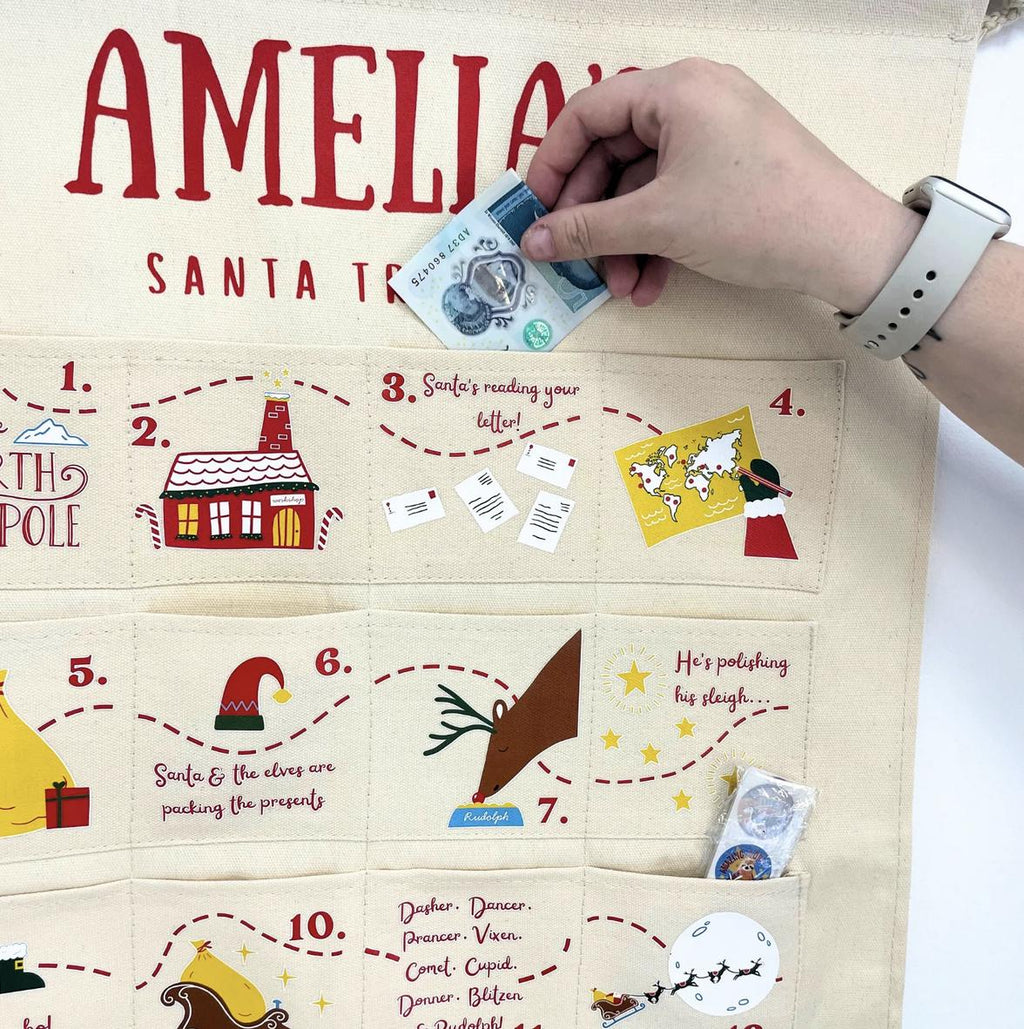 Personalised Fabric Advent Calendar HG 2026 - Santa Tracker - 24 Pocket Reusable Christmas Countdown Wall Hanging - Handmade Keepsake
