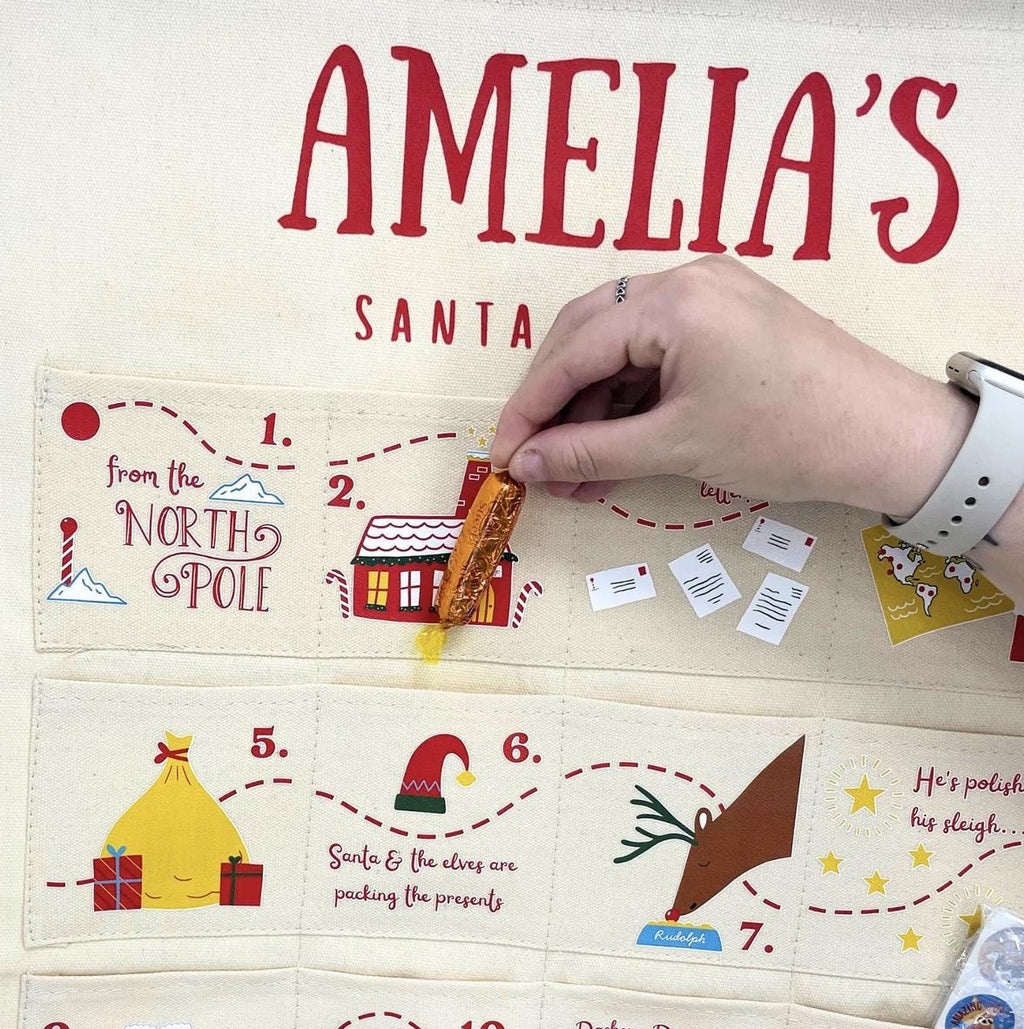 Personalised Fabric Advent Calendar HG 2026 - Santa Tracker - 24 Pocket Reusable Christmas Countdown Wall Hanging - Handmade Keepsake