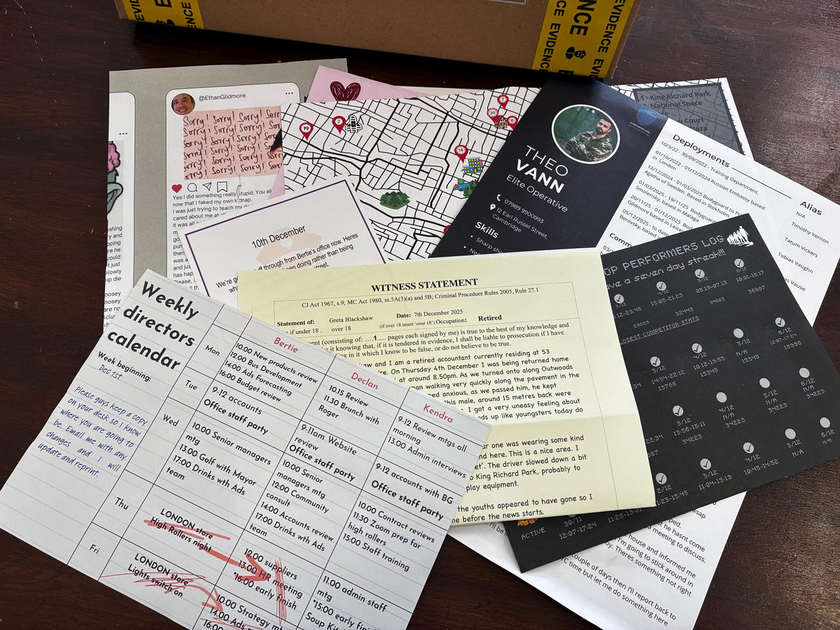 Murder Investigation Advent Calendar HG – Christmas Detective Game - 24 days of new evidence then an enamel Detective Badge on day 25
