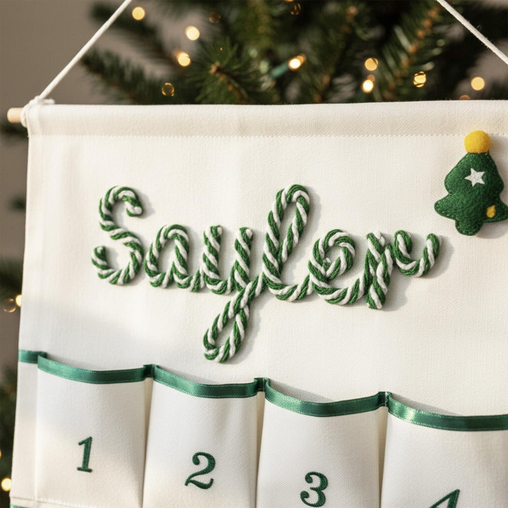Personalized Handmade Yarn Name Christmas Hanging Advent Calendar HG, Family Tradition