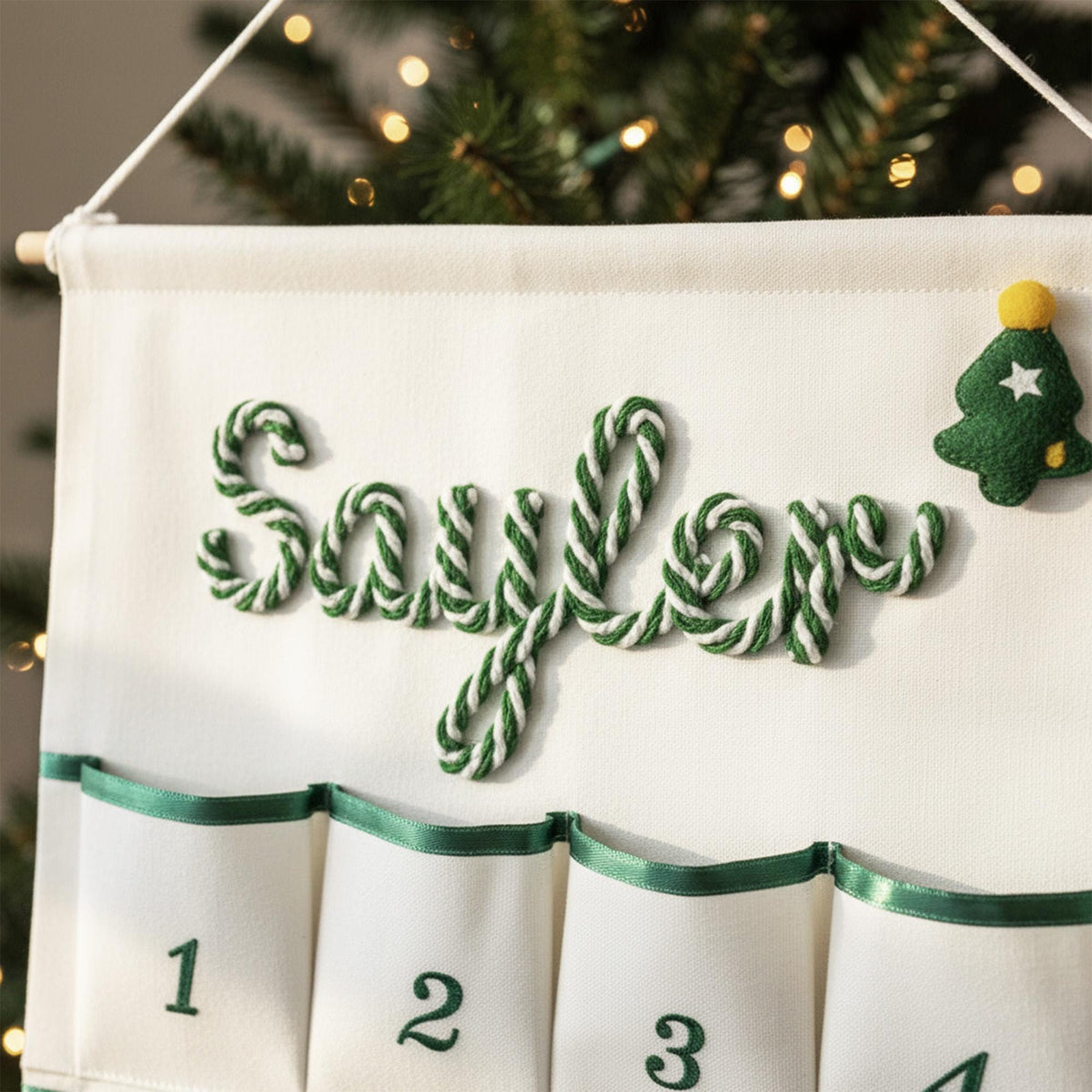 Personalized Handmade Yarn Name Christmas Hanging Advent Calendar HG, Family Tradition