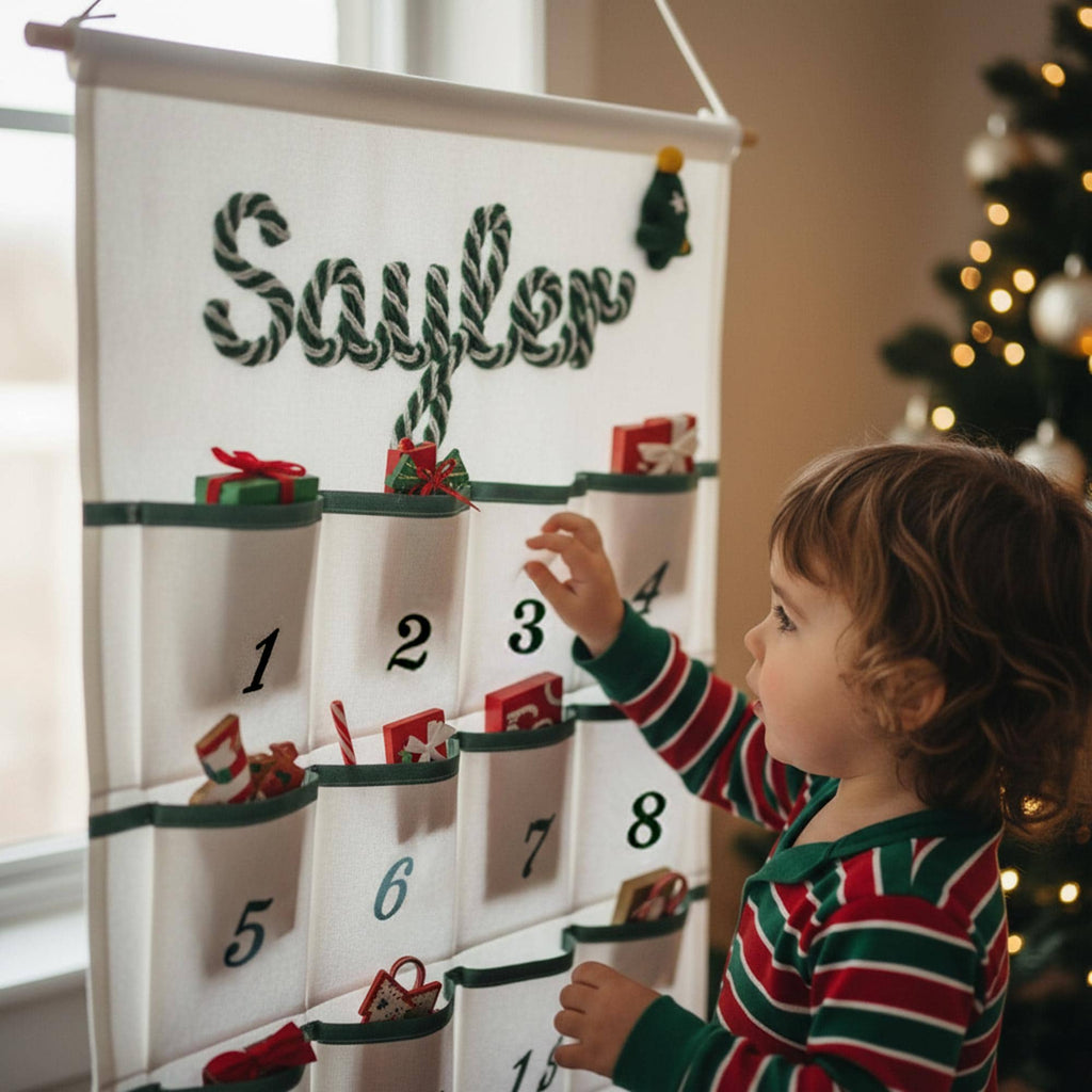 Personalized Handmade Yarn Name Christmas Hanging Advent Calendar HG, Family Tradition