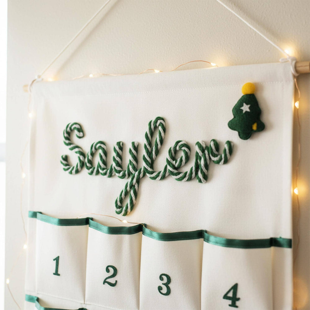 Personalized Handmade Yarn Name Christmas Hanging Advent Calendar HG, Family Tradition