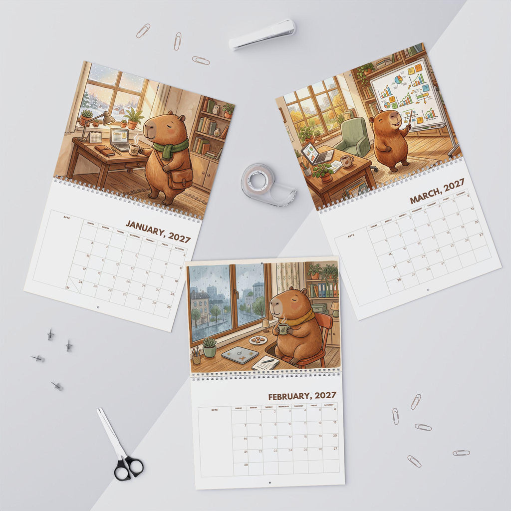 Office Capybara 2027 Wall Calendar, Funny Office Calendar, Cute Capybara Gift, Work Desk Decor, Coworker Gift, Office Humor