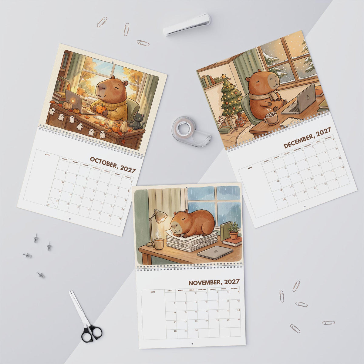Office Capybara 2027 Wall Calendar, Funny Office Calendar, Cute Capybara Gift, Work Desk Decor, Coworker Gift, Office Humor