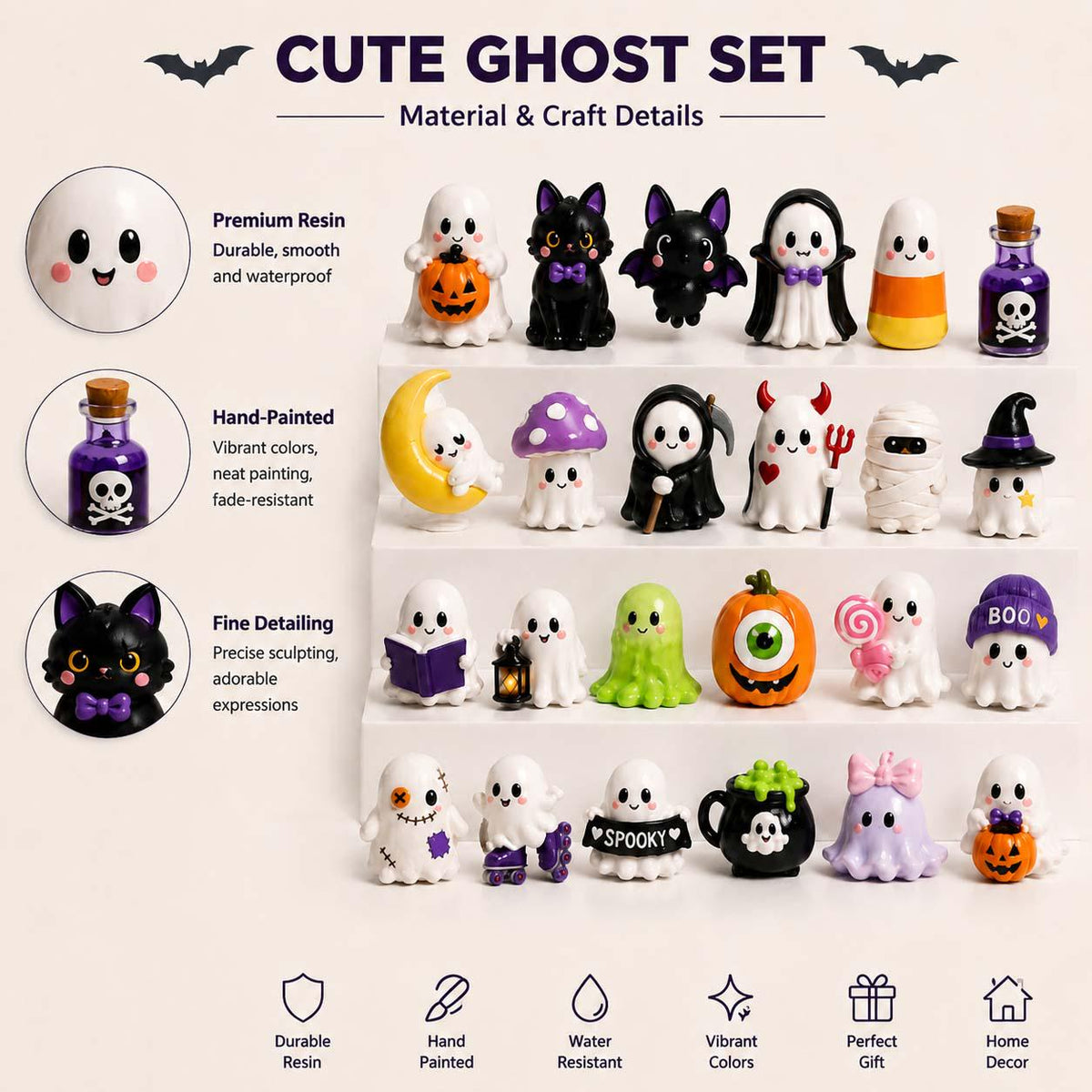 Halloween Mystery Box Advent Calendar HG, 24 Mini Collectible Figures, Ghost Witch Pumpkin Characters, Kids Holiday Surprise Toy