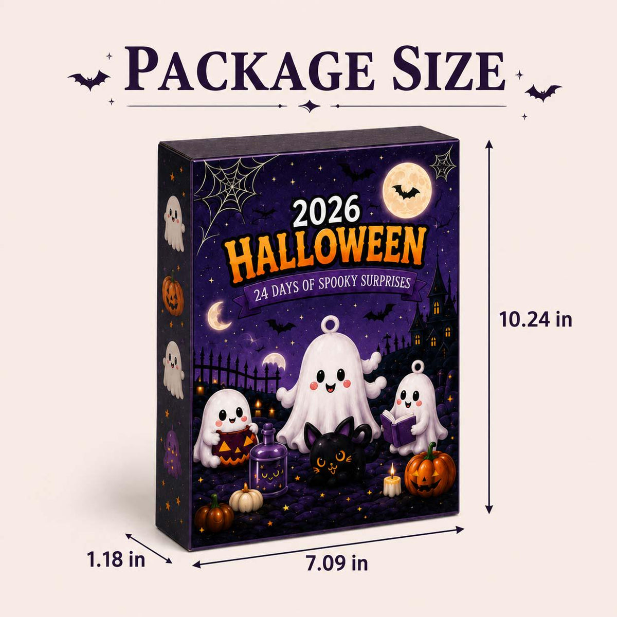 Halloween Mystery Box Advent Calendar HG, 24 Mini Collectible Figures, Ghost Witch Pumpkin Characters, Kids Holiday Surprise Toy