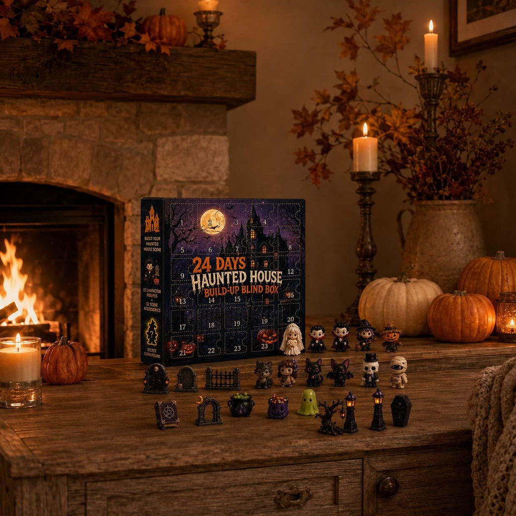 Halloween Mystery Box Advent Calendar HG, 24 Mini Collectible Figures, Ghost Witch Pumpkin Characters, Kids Holiday Surprise Toy