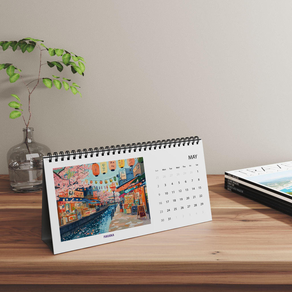 Japan 2027 Desk Calendar - Monthly Travel Desk Decor, Illustrated 12 Month Planner, Gift for Travelers, Japan Lover, Wanderlust, Holiday