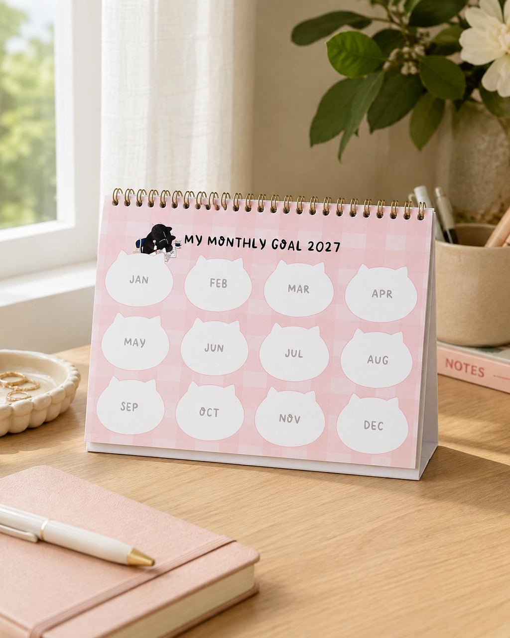2027 Desk Calendar, Funny Cat Calendar, A5 Standing Desk Calendar, Monthly Planner Gift for Cat Lovers, A5