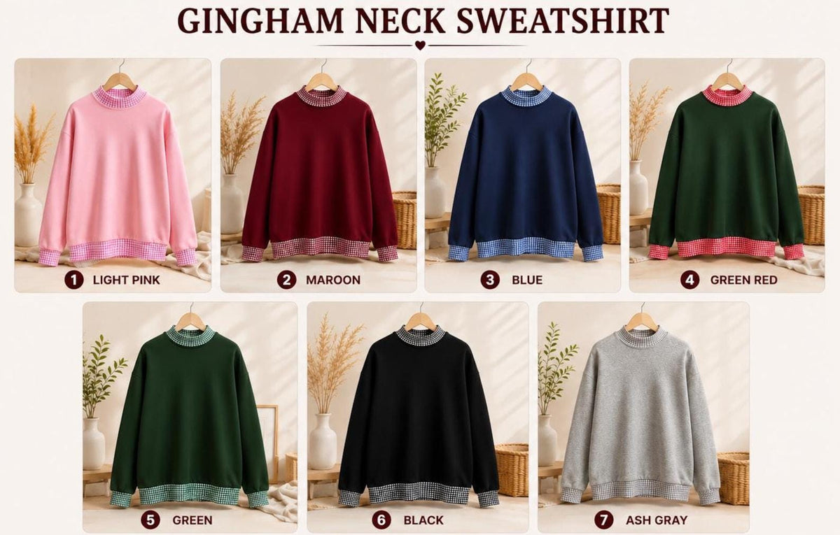Christian Gingham Mock Neck HFN Sweatshirt, I Will Praise Him Embroidered Crewneck, Psalm 146:2 Faith Christmas Pullover