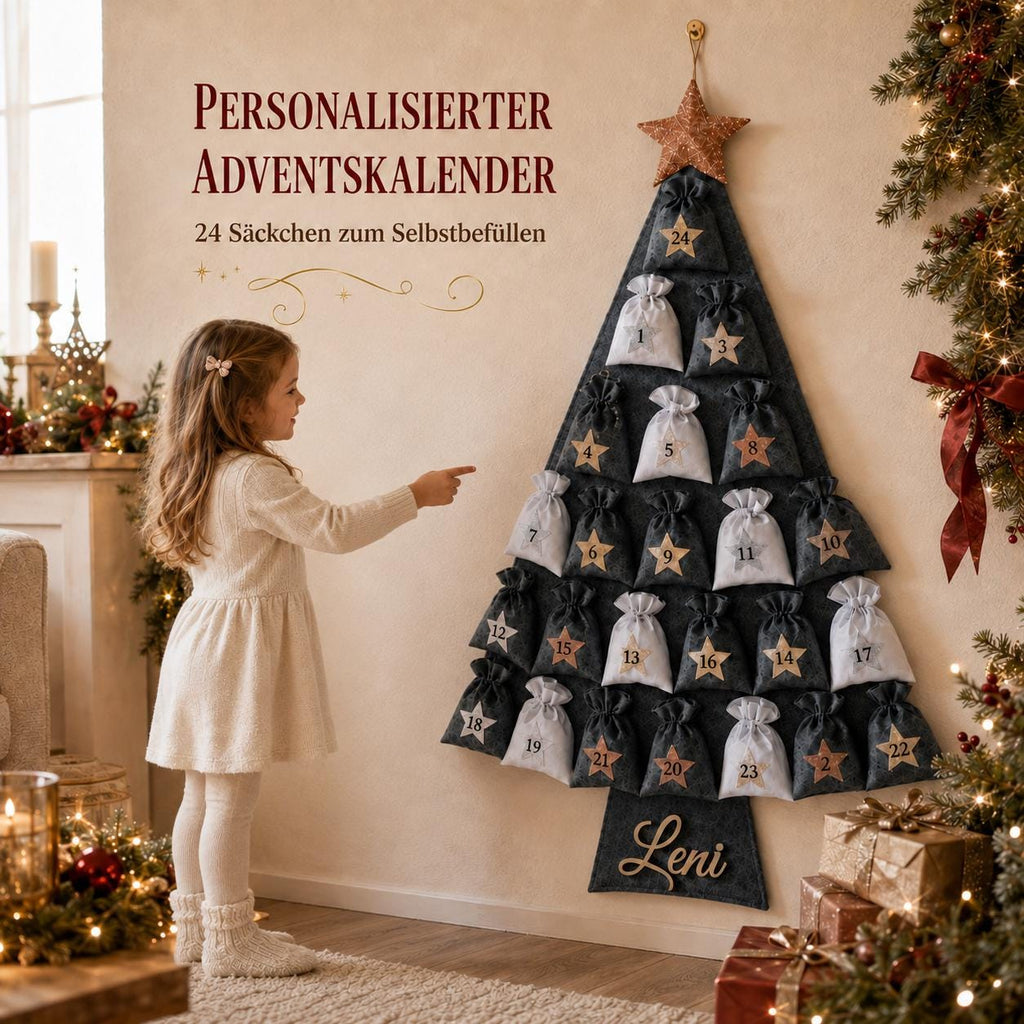 Personalized Felt Advent Calendar HG With Name – Christmas Tree, 24 Fillable Bags, 45 in Tall
