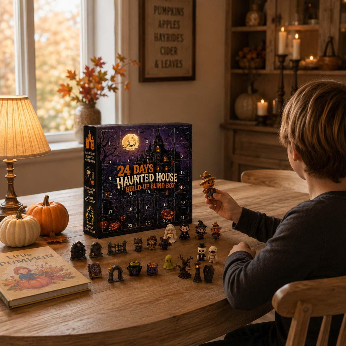 Halloween Mystery Box Advent Calendar HG, 24 Mini Collectible Figures, Ghost Witch Pumpkin Characters, Kids Holiday Surprise Toy