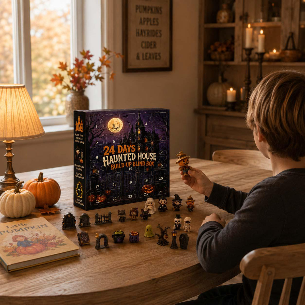 Halloween Mystery Box Advent Calendar HG, 24 Mini Collectible Figures, Ghost Witch Pumpkin Characters, Kids Holiday Surprise Toy
